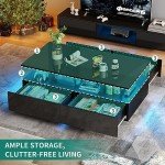 YITAHOME LED Coffee Table with Storage, High Glossy LED Coffee Tables for Living Room, Modern Black Rectangle Coffe Table, Small Center Table with Open Display Shelf & Sliding Drawers, Black