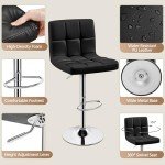 Yaheetech Bar Stools Set of 2, Adjustable PU Leather Swivel Barstools, Modern Counter Stools with Back and Footrest, Counter Height Barstools for Bar, Kitchen, Dining Room, Black