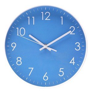 Epy Huts Modern Wall Clock Battery Operated Indoor Non-Ticking Silent Quartz Quiet Sweep Movement Wall Clock for Office,Bathroom,Living Room Decorative 10 Inch Blue