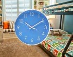 Epy Huts Modern Wall Clock Battery Operated Indoor Non-Ticking Silent Quartz Quiet Sweep Movement Wall Clock for Office,Bathroom,Living Room Decorative 10 Inch Blue
