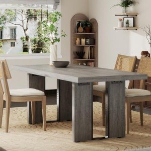 Gyfimoie 71" Large Dining Table, Rustic Farmhouse Dinner Table for 6 to 8 People, Rectangular Thick Kitchen Table with Heavy Duty Legs for Dining Room (Rustic Gray)
