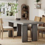 Gyfimoie 71" Large Dining Table, Rustic Farmhouse Dinner Table for 6 to 8 People, Rectangular Thick Kitchen Table with Heavy Duty Legs for Dining Room (Rustic Gray)