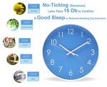 Epy Huts Modern Wall Clock Battery Operated Indoor Non-Ticking Silent Quartz Quiet Sweep Movement Wall Clock for Office,Bathroom,Living Room Decorative 10 Inch Blue