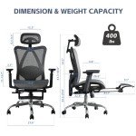Ergonomic Office Chair, SGS Certified Class 4 Gas Cylinder, 400 LBS Capacity, Retractable Footrest, Adjustable Lumbar Support, Breathable Mesh（Black and Grey）