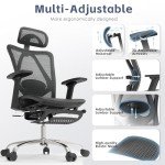 Ergonomic Office Chair, SGS Certified Class 4 Gas Cylinder, 400 LBS Capacity, Retractable Footrest, Adjustable Lumbar Support, Breathable Mesh（Black and Grey）