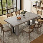 Gyfimoie 71" Large Dining Table, Rustic Farmhouse Dinner Table for 6 to 8 People, Rectangular Thick Kitchen Table with Heavy Duty Legs for Dining Room (Rustic Gray)