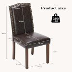 Sweetcrispy Dining Chairs Set of 2, Upholstered Leather Kitchen Room Chairs Mid Century Modern High-End Dining Room Side Chairs with Nailhead Trim and Wood Legs for Bedroom, Living Room, Brown
