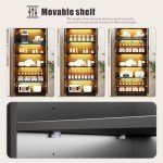 Display Cabinet with Doors and Adjustable Shelves, 65" Tall Bookcase with LED Lights/Human Sensor, 5 Tier Display Case for Collectibles Bedroom Living Room Office, Black - Smoked Black Door