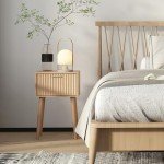 LAATOOREE Nightstands Set of 2, Small Side Table, Bedside Table with Fluted Door, Solid Wood Feet; Modern Mid-Century End Table for Bedroom, Small Space (Natural)