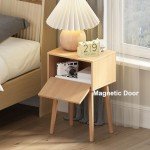 LAATOOREE Nightstands Set of 2, Small Side Table, Bedside Table with Fluted Door, Solid Wood Feet; Modern Mid-Century End Table for Bedroom, Small Space (Natural)