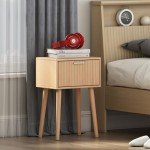 LAATOOREE Nightstands Set of 2, Small Side Table, Bedside Table with Fluted Door, Solid Wood Feet; Modern Mid-Century End Table for Bedroom, Small Space (Natural)