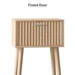 LAATOOREE Nightstands Set of 2, Small Side Table, Bedside Table with Fluted Door, Solid Wood Feet; Modern Mid-Century End Table for Bedroom, Small Space (Natural)