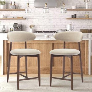 COLAMY Bar Stools Set of 2, Counter Height Bar Stools, Upholstered Counter Stools with Wood Legs for Kitchen Island Dining Room Bar, Beige