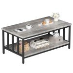 Homeiju Coffee Table for Living Room with Slatted Sides Frame, Modern Farmhouse Living Room Table with 2-Tier Storage Shelf for Home Office, Apartment, 39 inch Grey Wash