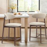 COLAMY Bar Stools Set of 2, Counter Height Bar Stools, Upholstered Counter Stools with Wood Legs for Kitchen Island Dining Room Bar, Beige