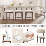 COLAMY Bar Stools Set of 2, Counter Height Bar Stools, Upholstered Counter Stools with Wood Legs for Kitchen Island Dining Room Bar, Beige