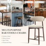COLAMY Bar Stools Set of 2, Counter Height Bar Stools, Upholstered Counter Stools with Wood Legs for Kitchen Island Dining Room Bar, Beige