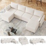 Huatean Home 114.17" Modular Sectional Sofa, 6 Seat Modular Couch with Storage, Memory Foam, Convertible Sectional Couches for Living Room, U Shaped Comfy Modular Sofa with Chaise, Beige