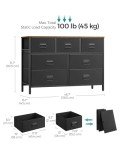 SONGMICS Dresser for Bedroom, Storage Organizer Unit with 7 Fabric Drawers, Chest of Drawers, Steel Frame, for Living Room, Entryway, Rustic Brown and Black ULTS227B01