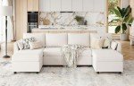 Huatean Home 114.17" Modular Sectional Sofa, 6 Seat Modular Couch with Storage, Memory Foam, Convertible Sectional Couches for Living Room, U Shaped Comfy Modular Sofa with Chaise, Beige