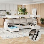 Huatean Home 114.17" Modular Sectional Sofa, 6 Seat Modular Couch with Storage, Memory Foam, Convertible Sectional Couches for Living Room, U Shaped Comfy Modular Sofa with Chaise, Beige