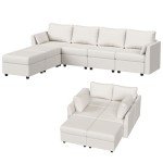 Huatean Home 114.17" Modular Sectional Sofa, 6 Seat Modular Couch with Storage, Memory Foam, Convertible Sectional Couches for Living Room, U Shaped Comfy Modular Sofa with Chaise, Beige