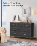 SONGMICS Dresser for Bedroom, Storage Organizer Unit with 7 Fabric Drawers, Chest of Drawers, Steel Frame, for Living Room, Entryway, Rustic Brown and Black ULTS227B01