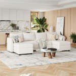 Huatean Home 114.17" Modular Sectional Sofa, 6 Seat Modular Couch with Storage, Memory Foam, Convertible Sectional Couches for Living Room, U Shaped Comfy Modular Sofa with Chaise, Beige