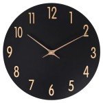 JoFomp Wall Clocks Battery Operated, 12 Inch Silent Non Ticking Wood Modern Wall Clock, Quartz Black and Gold Wall Clock Decorative for Living Room Decor Kitchen Bedroom Office Home