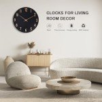 JoFomp Wall Clocks Battery Operated, 12 Inch Silent Non Ticking Wood Modern Wall Clock, Quartz Black and Gold Wall Clock Decorative for Living Room Decor Kitchen Bedroom Office Home