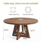 Little Tree Round Dining Table for 4-6 People, 47 Inches Dining Room Table with Wooden Pedestal Base, Brown Dinner Table, Circle Kitchen Table for Dining Room, Kitchen, Living Room(Table Only)