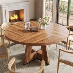 Little Tree Round Dining Table for 4-6 People, 47 Inches Dining Room Table with Wooden Pedestal Base, Brown Dinner Table, Circle Kitchen Table for Dining Room, Kitchen, Living Room(Table Only)
