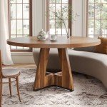 Little Tree Round Dining Table for 4-6 People, 47 Inches Dining Room Table with Wooden Pedestal Base, Brown Dinner Table, Circle Kitchen Table for Dining Room, Kitchen, Living Room(Table Only)