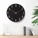 JoFomp Wall Clocks Battery Operated, 12 Inch Silent Non Ticking Wood Modern Wall Clock, Quartz Black and Gold Wall Clock Decorative for Living Room Decor Kitchen Bedroom Office Home