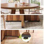 Little Tree Round Dining Table for 4-6 People, 47 Inches Dining Room Table with Wooden Pedestal Base, Brown Dinner Table, Circle Kitchen Table for Dining Room, Kitchen, Living Room(Table Only)
