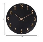 JoFomp Wall Clocks Battery Operated, 12 Inch Silent Non Ticking Wood Modern Wall Clock, Quartz Black and Gold Wall Clock Decorative for Living Room Decor Kitchen Bedroom Office Home