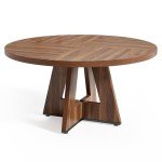 Little Tree Round Dining Table for 4-6 People, 47 Inches Dining Room Table with Wooden Pedestal Base, Brown Dinner Table, Circle Kitchen Table for Dining Room, Kitchen, Living Room(Table Only)