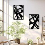 Zzbakress 4 Pieces Abstract Metal Wall Art, Minimalist Art Decoration, Paintings Wall Decor, 3D Structure Sculptures Decor for Living Room Bedroom Bathroom Office (Black style 1)