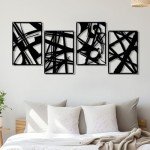 Zzbakress 4 Pieces Abstract Metal Wall Art, Minimalist Art Decoration, Paintings Wall Decor, 3D Structure Sculptures Decor for Living Room Bedroom Bathroom Office (Black style 1)