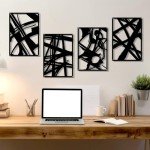 Zzbakress 4 Pieces Abstract Metal Wall Art, Minimalist Art Decoration, Paintings Wall Decor, 3D Structure Sculptures Decor for Living Room Bedroom Bathroom Office (Black style 1)