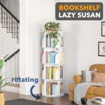 SpaceAid 4 Tier Rotating Bookshelf Tower, Spinning Bookcase Lazy Susan, Revolving 360 Book Shelf Storage Round Carousel, Vertical Rotate Turning Spiral Corner Organizer, White