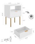Masupu Nightstand,Mid-Century Modern Bedside Table with Storage Drawer and Open Wood Shelf,Small Gold Frame Side Table for Bedroom,Living Room,White