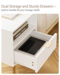 Masupu Nightstand,Mid-Century Modern Bedside Table with Storage Drawer and Open Wood Shelf,Small Gold Frame Side Table for Bedroom,Living Room,White