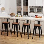 POINTANT Bar Stools Set of 4 Metal Bar Stool Counter Height Bar Stools 26" Black Modern Bar Chairs with Back and Wooden Seat Bar Stools Counter Height
