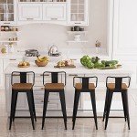 POINTANT Bar Stools Set of 4 Metal Bar Stool Counter Height Bar Stools 26" Black Modern Bar Chairs with Back and Wooden Seat Bar Stools Counter Height