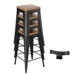 POINTANT Bar Stools Set of 4 Metal Bar Stool Counter Height Bar Stools 26" Black Modern Bar Chairs with Back and Wooden Seat Bar Stools Counter Height