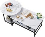 WOHOMO Coffee Table, White Modern Coffee Tables for Living Room, Detachable 2 Small Coffee Tables, Faux White Marble