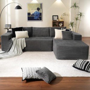 ovios 104" Cloud Sectional Couch with L-Shape Chaise,Modern Modular Sofa with Deep Seat, Upholstered Couches for Living Room Bedroom,No Assembly Required, Grey (Corduroy Fabric)