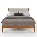 DG Casa Vandermark Solid Wood Easy Install Queen Bed Frame with Unique Headboard and Wooden Slat Support Included No Box Spring Required - Beige Walnut