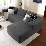 ovios 104" Cloud Sectional Couch with L-Shape Chaise,Modern Modular Sofa with Deep Seat, Upholstered Couches for Living Room Bedroom,No Assembly Required, Grey (Corduroy Fabric)